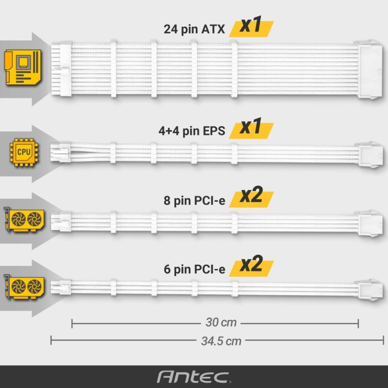 Antec PSU Cables, Sleeved Cable Extension Kit, White Connector, White Blue Antec PSU Cables, Sleeved Cable Extension Kit, White Connector, White Blue