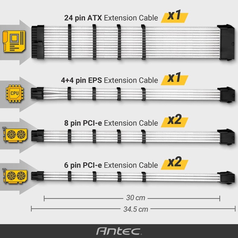Antec PSU Cables, Sleeved Cable Extension Kit, White Connector, White Purple Antec PSU Cables, Sleeved Cable Extension Kit, White Connector, White Purple