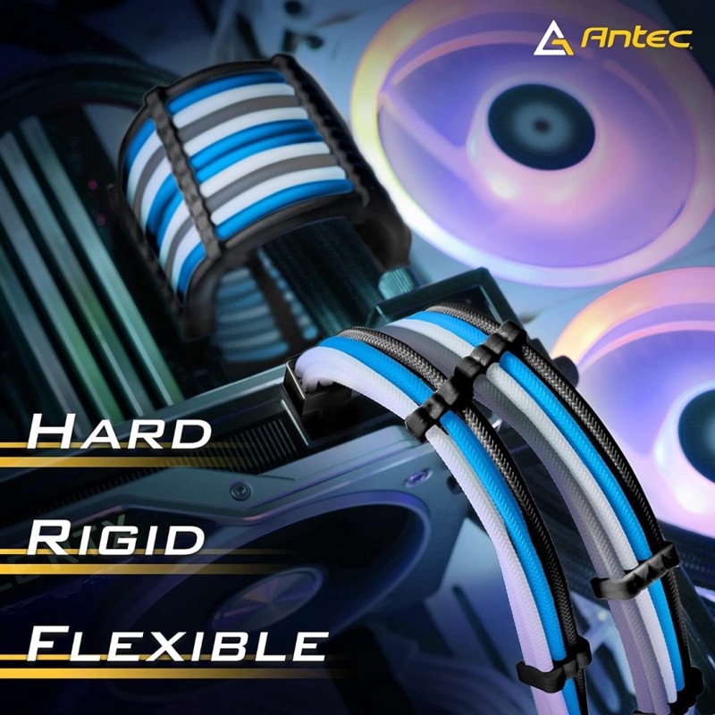Antec Sleeved Extension Power Supply Cable Kit, w/Combs, Blue Gray Antec Sleeved Extension Power Supply Cable Kit, w/Combs, Blue Gray
