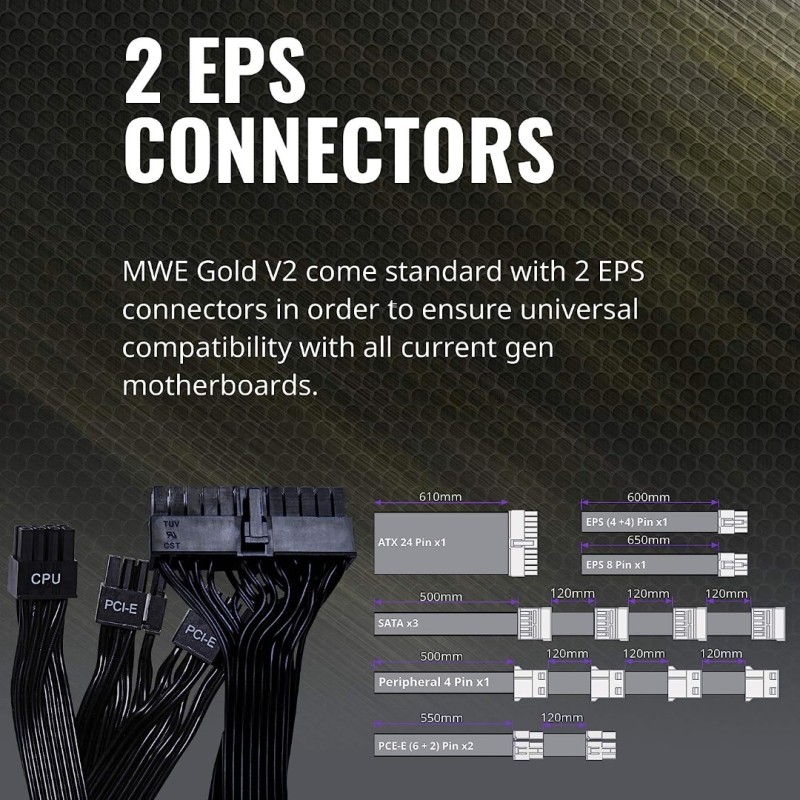 Cooler Master MWE Gold 850 V2 Full Modular, 850W, 80 Plus Gold Efficiency Cooler Master MWE Gold 850 V2 Full Modular, 850W, 80 Plus Gold Efficiency