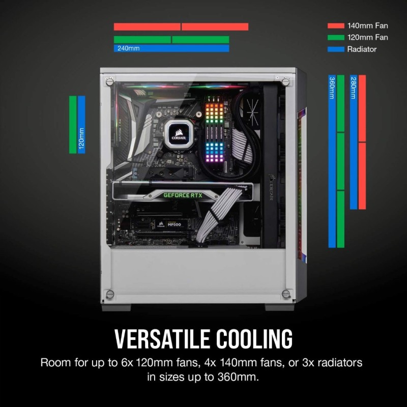 Corsair iCUE 220T RGB Airflow Tempered Glass Mid-Tower Smart Case, White Corsair iCUE 220T RGB Airflow Tempered Glass Mid-Tower Smart Case, White