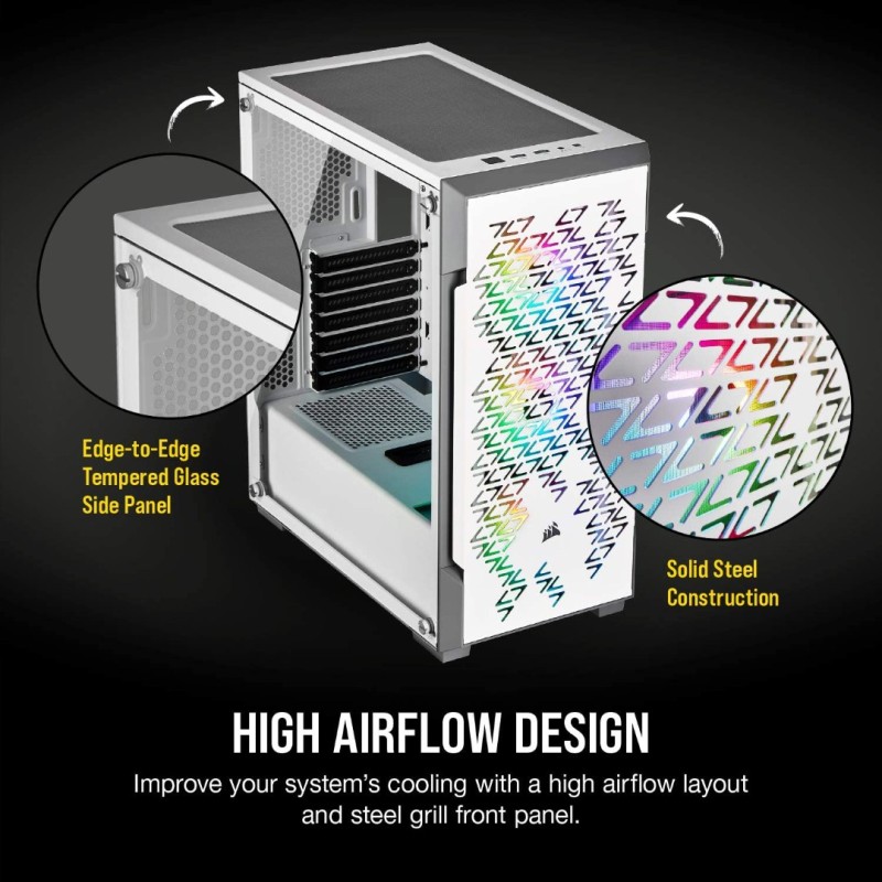Corsair iCUE 220T RGB Airflow Tempered Glass Mid-Tower Smart Case, White Corsair iCUE 220T RGB Airflow Tempered Glass Mid-Tower Smart Case, White