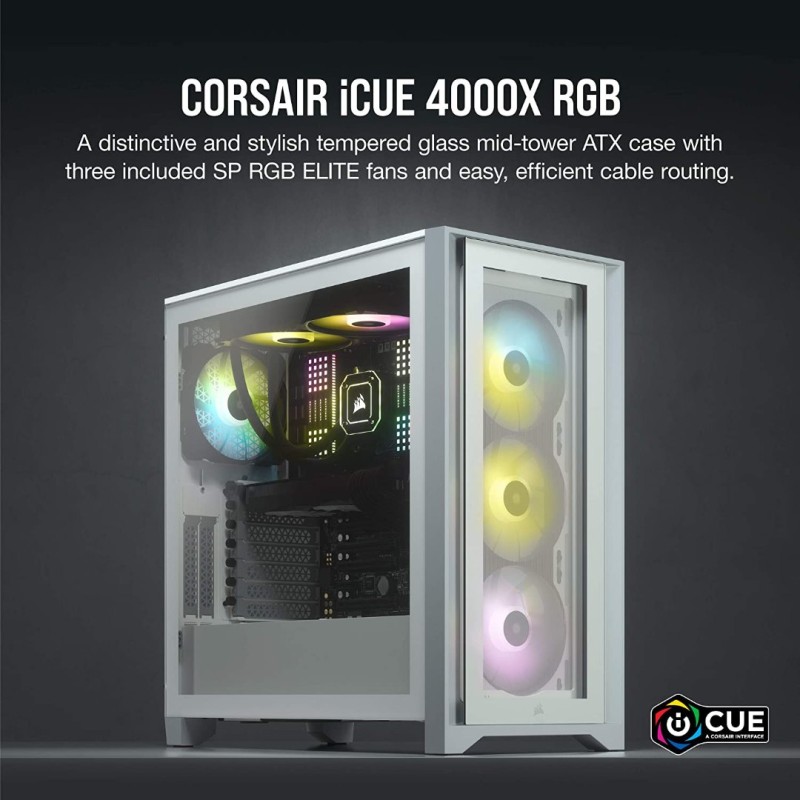 Corsair iCUE 4000X RGB Mid-Tower ATX PC Case - White Corsair iCUE 4000X RGB Mid-Tower ATX PC Case - White