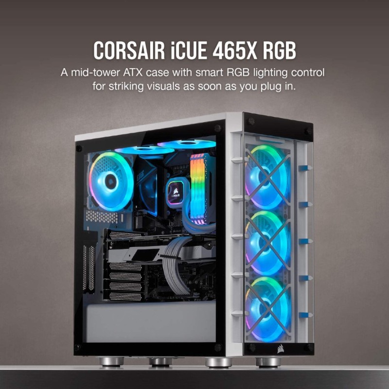 Corsair iCUE 465X RGB Mid-Tower ATX Smart Case, White Corsair iCUE 465X RGB Mid-Tower ATX Smart Case, White