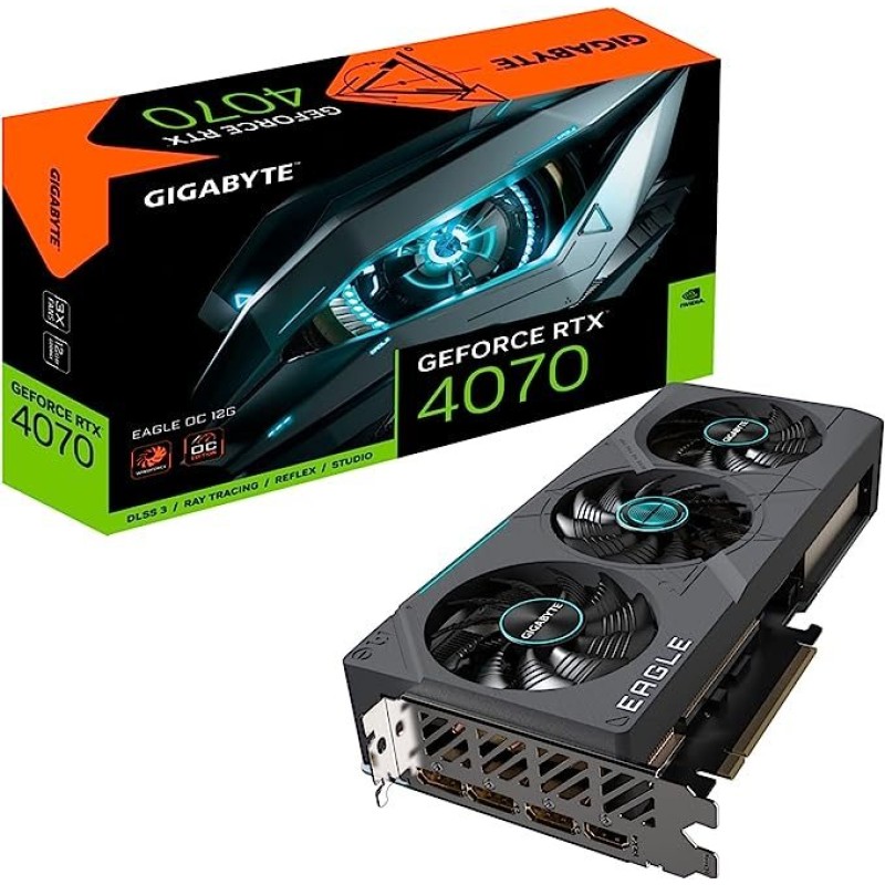 Gigabyte GeForce RTX 4070 Eagle OC 12G Graphics Card, 3X WINDFORCE Fans, 12GB 192-bit GDDR6X Gigabyte GeForce RTX 4070 Eagle OC 12G Graphics Card, 3X WINDFORCE Fans, 12GB 192-bit GDDR6X