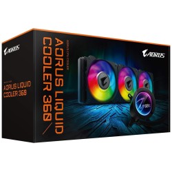GIGABYTE AORUS RGB AIO Liquid Cooler 360, 360mm Radiator, Triple 120mm Windforce PWM Fans, Customizable Full Color LCD Display, Advanced RGB Lighting and Control, Intel 115X/2066, AMD AM4, TR4