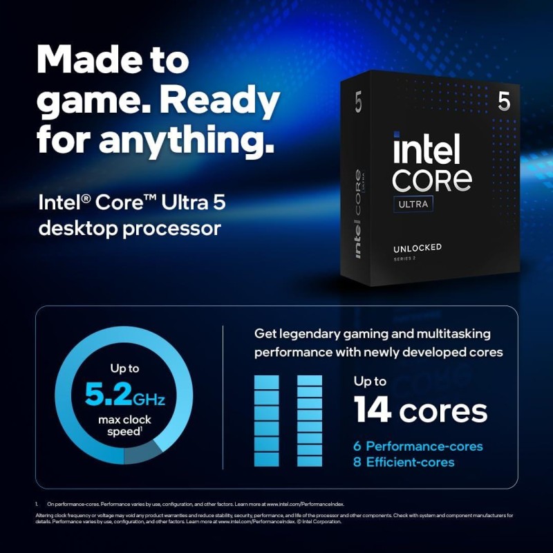 Intel Core Ultra 5 245K - 14 cores (6 P-cores & 8 E-cores) up to 5.2 GHz Intel Core Ultra 5 245K - 14 cores (6 P-cores & 8 E-cores) up to 5.2 GHz