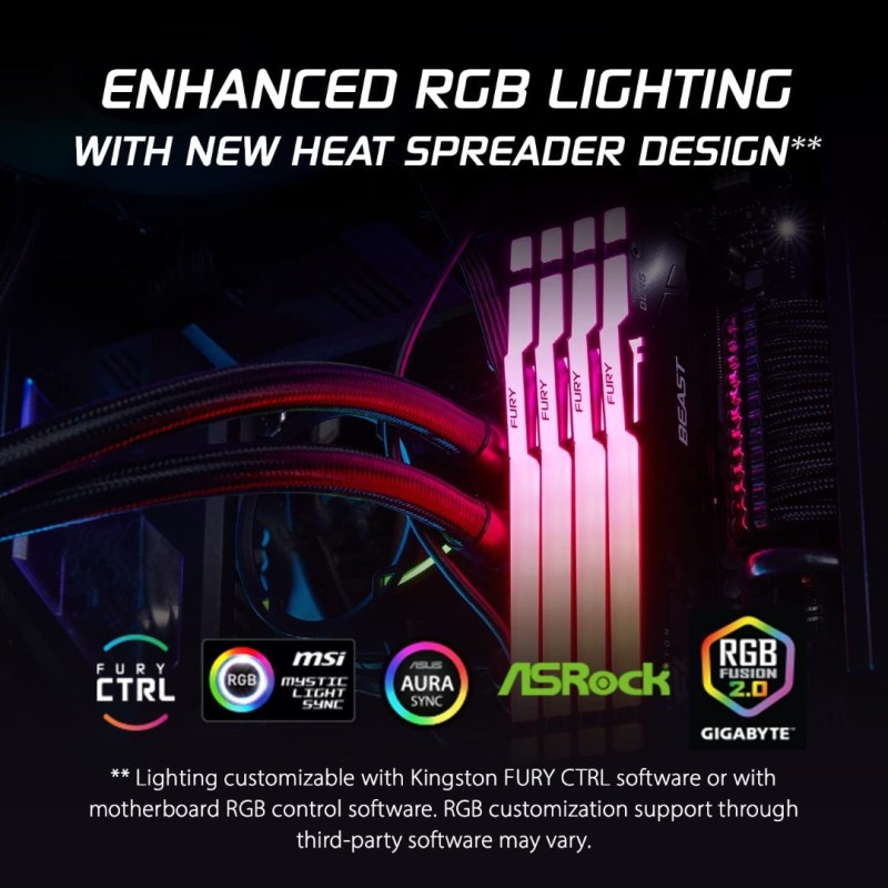Kingston Fury Beast RGB 32GB (2X16) 5600MT/s DDR5 CL40 DIMM Desktop Memory (Kit of 2) | Intel XMP 3.0 | Infrared Sync Technology | Overclocking Stability Kingston Fury Beast RGB 32GB (2X16) 5600MT/s DDR5 CL40 DIMM Desktop Memory (Kit of 2) | Intel XMP 3.0 | Infrared Sync Technology | Overclocking Stability