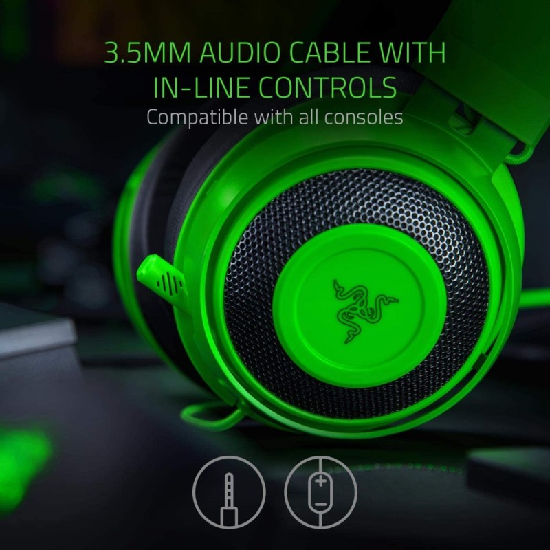 Razer Kraken Gaming Headset: Lightweight Aluminum Frame, Retractable Noise Isolating Microphone, For PC, PS4, PS5, Switch, Xbox One, Xbox Series X & S, Mobile, 3.5 mm Audio Jack – Green Razer Kraken Gaming Headset: Lightweight Aluminum Frame, Retractable Noise Isolating Microphone, For PC, PS4, PS5, Switch, Xbox One, Xbox Series X & S, Mobile, 3.5 mm Audio Jack – Green