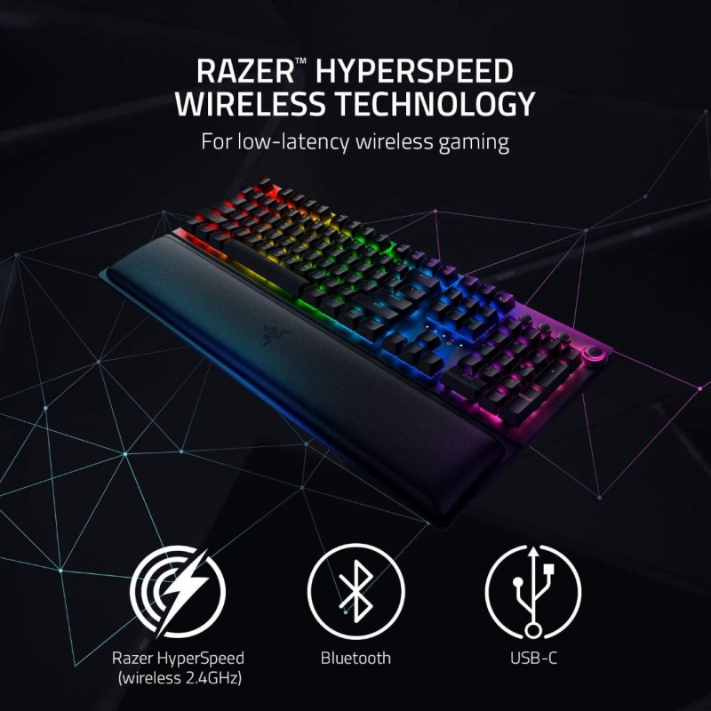 Razer BlackWidow V3 Pro Mechanical Wireless Gaming Keyboard: Yellow Mechanical Switches - Linear & Silent - Chroma RGB Lighting - Doubleshot ABS Keycaps - Transparent Switch Housing - Bluetooth/2.4GHz Razer BlackWidow V3 Pro Mechanical Wireless Gaming Keyboard: Yellow Mechanical Switches - Linear & Silent - Chroma RGB Lighting - Doubleshot ABS Keycaps - Transparent Switch Housing - Bluetooth/2.4GHz