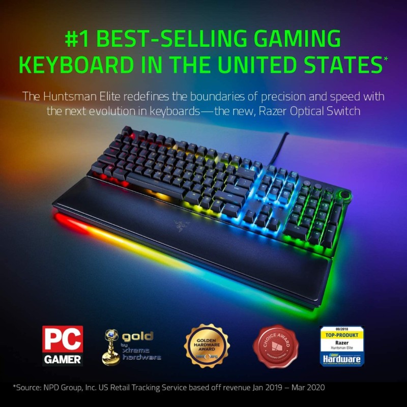 Razer Huntsman Elite Gaming Keyboard: Fastest Keyboard Switches Ever - Linear Optical Switches - Chroma RGB Lighting - Magnetic Plush Wrist Rest - Dedicated Media Keys & Dial - Classic Black Razer Huntsman Elite Gaming Keyboard: Fastest Keyboard Switches Ever - Linear Optical Switches - Chroma RGB Lighting - Magnetic Plush Wrist Rest - Dedicated Media Keys & Dial - Classic Black