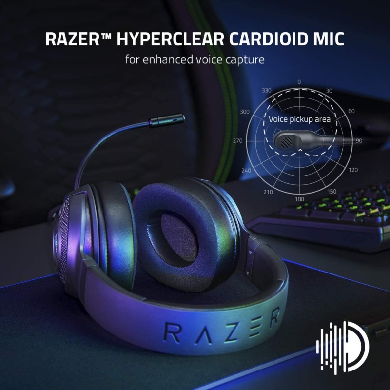 Razer Kraken V3 X Gaming Headset: 7.1 Surround Sound - Triforce 40mm Drivers - HyperClear Bendable Cardioid Mic - Chroma RGB Lighting - for PC - Classic Black Razer Kraken V3 X Gaming Headset: 7.1 Surround Sound - Triforce 40mm Drivers - HyperClear Bendable Cardioid Mic - Chroma RGB Lighting - for PC - Classic Black
