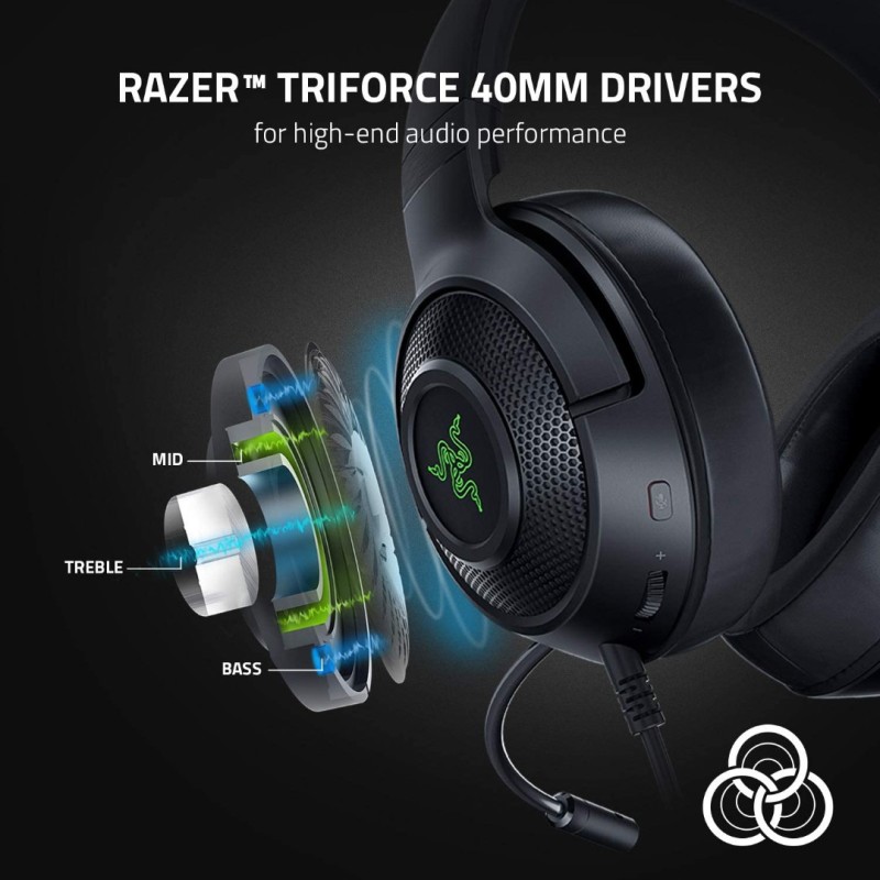 Razer Kraken V3 X Gaming Headset: 7.1 Surround Sound - Triforce 40mm Drivers - HyperClear Bendable Cardioid Mic - Chroma RGB Lighting - for PC - Classic Black Razer Kraken V3 X Gaming Headset: 7.1 Surround Sound - Triforce 40mm Drivers - HyperClear Bendable Cardioid Mic - Chroma RGB Lighting - for PC - Classic Black