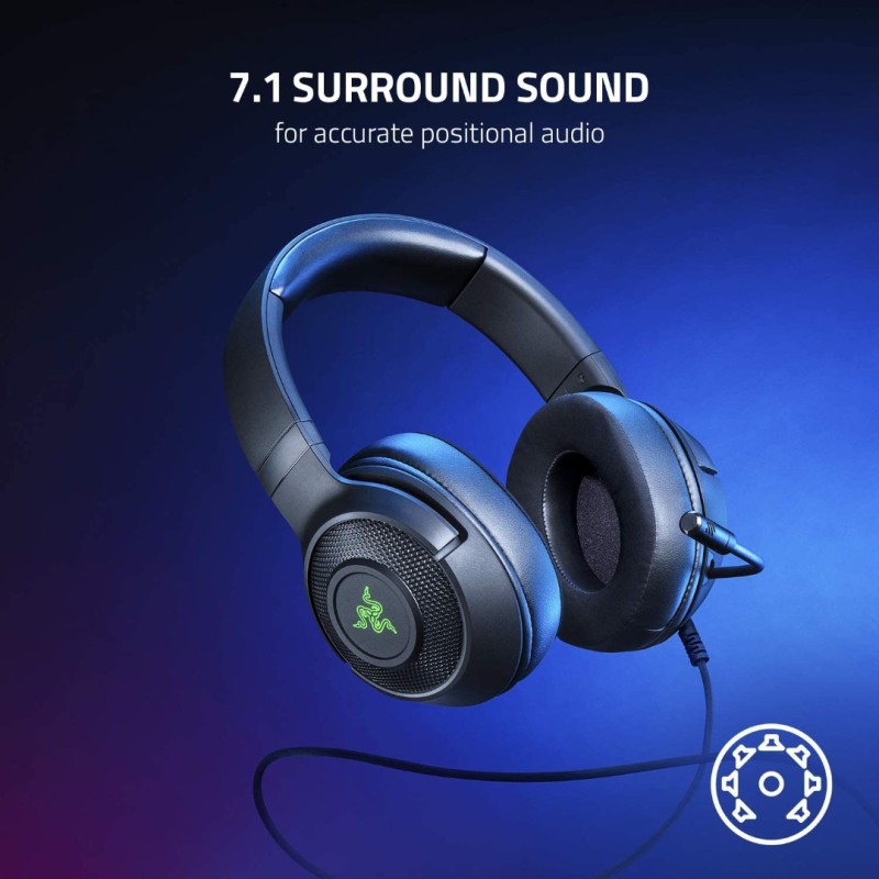 Razer Kraken V3 X Gaming Headset: 7.1 Surround Sound - Triforce 40mm Drivers - HyperClear Bendable Cardioid Mic - Chroma RGB Lighting - for PC - Classic Black Razer Kraken V3 X Gaming Headset: 7.1 Surround Sound - Triforce 40mm Drivers - HyperClear Bendable Cardioid Mic - Chroma RGB Lighting - for PC - Classic Black