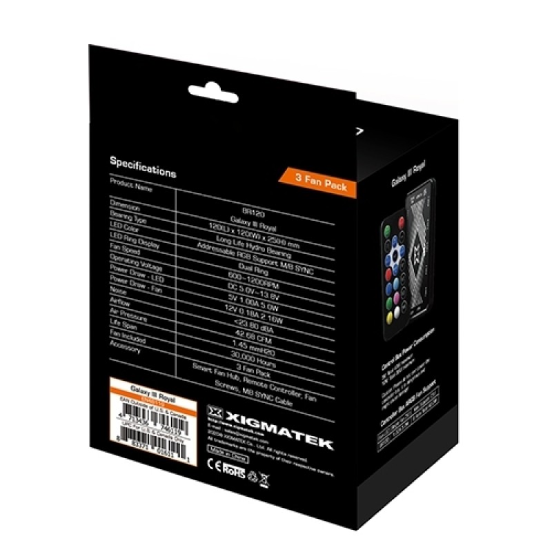 Galaxy III Royal (3x BR120 Fans, ARGB MB SYBC Control Box & Remote Controller, Color Box) Galaxy III Royal (3x BR120 Fans, ARGB MB SYBC Control Box & Remote Controller, Color Box)